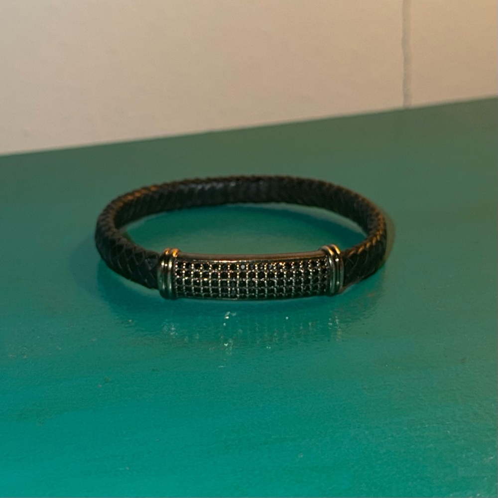Men’s Effy Black Leather Bracelet